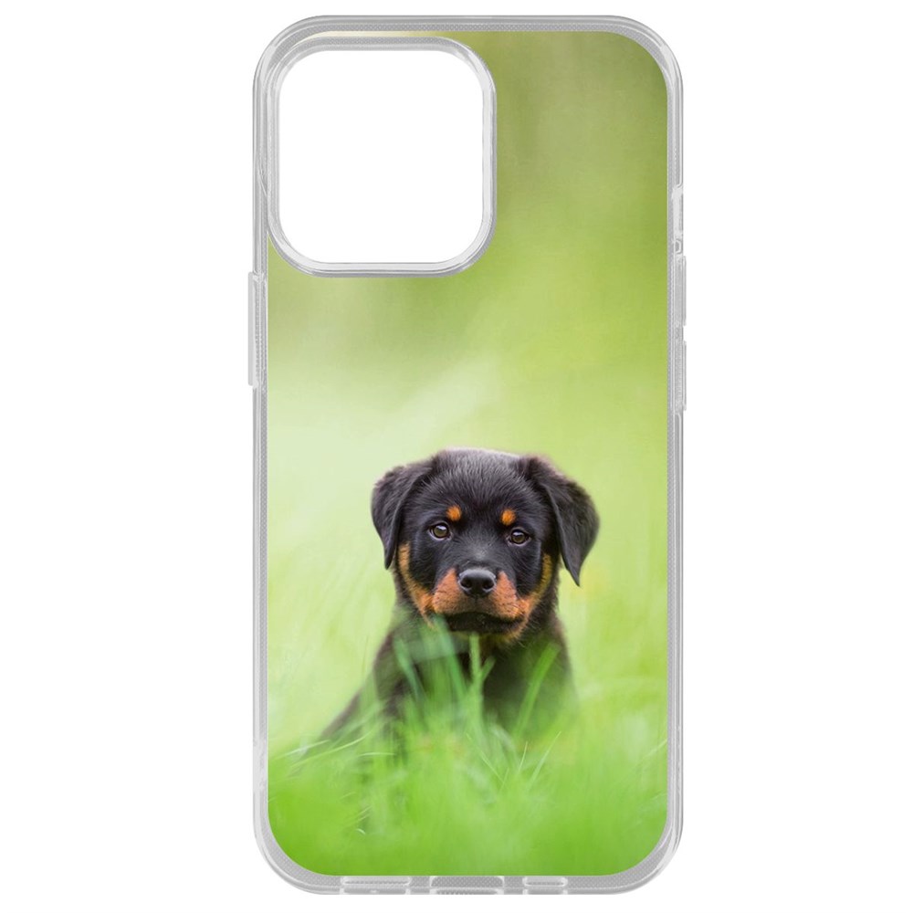 

Чехол-накладка Krutoff Clear Case Щенок ротвейлера для iPhone 14 Pro Max, Прозрачный