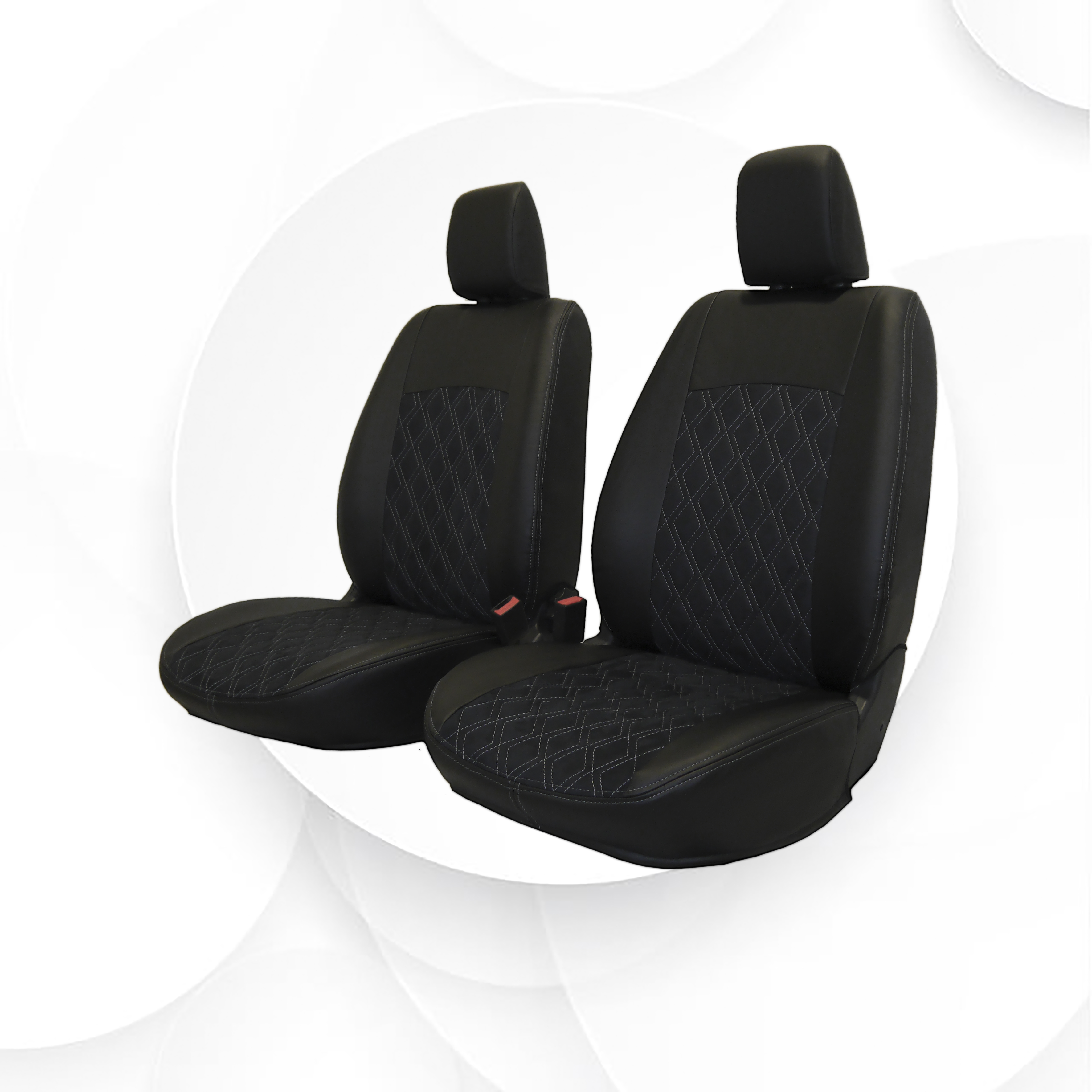 

Чехлы Ford Focus II 04-11 экокожа/алькантара ромб серая строчка черные консул Ростов