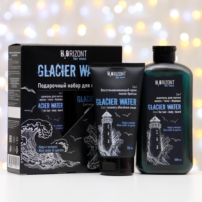 Подарочный набор Family Cosmetics Glacier Water: шампунь 500 мл+крем после бритья 150 мл family cosmetics восстанавливающий крем после бритья 2 в 1 glaciar watеr 110 0