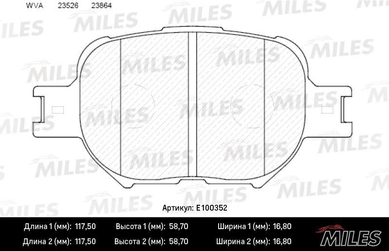 

Колодки тормозные передние Toyota Corolla/Corolla / Allex/Corolla Verso 99>09 Miles E10035