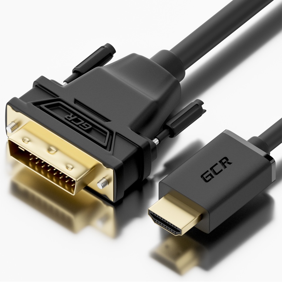 Кабель GCR 1м HDMI-DVI черный OD7.3mm позолоченные контакты 19M / 25M Dual Link