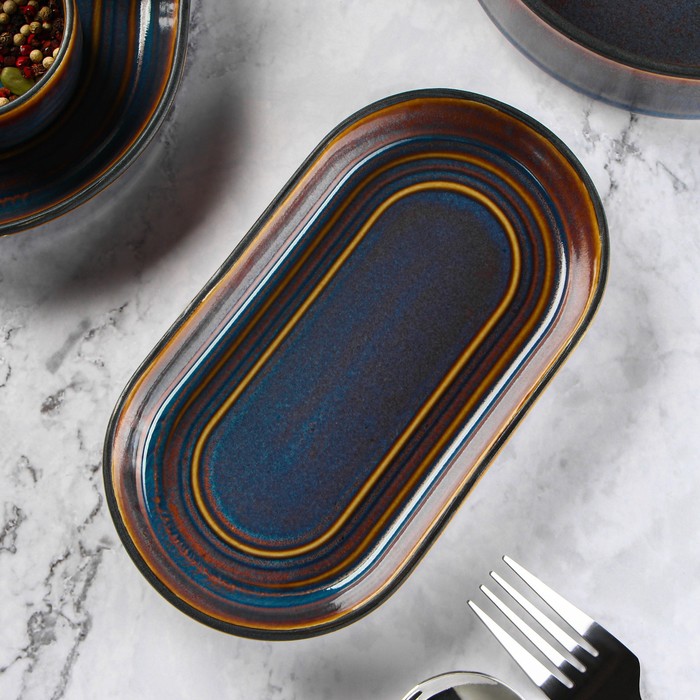 фото Блюдо овальное magistro garland, 18×9,8×2,5 см, цвет синий