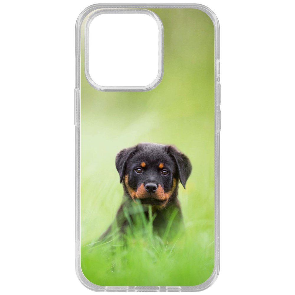 

Чехол-накладка Krutoff Clear Case Щенок ротвейлера для iPhone 14 Pro, Прозрачный