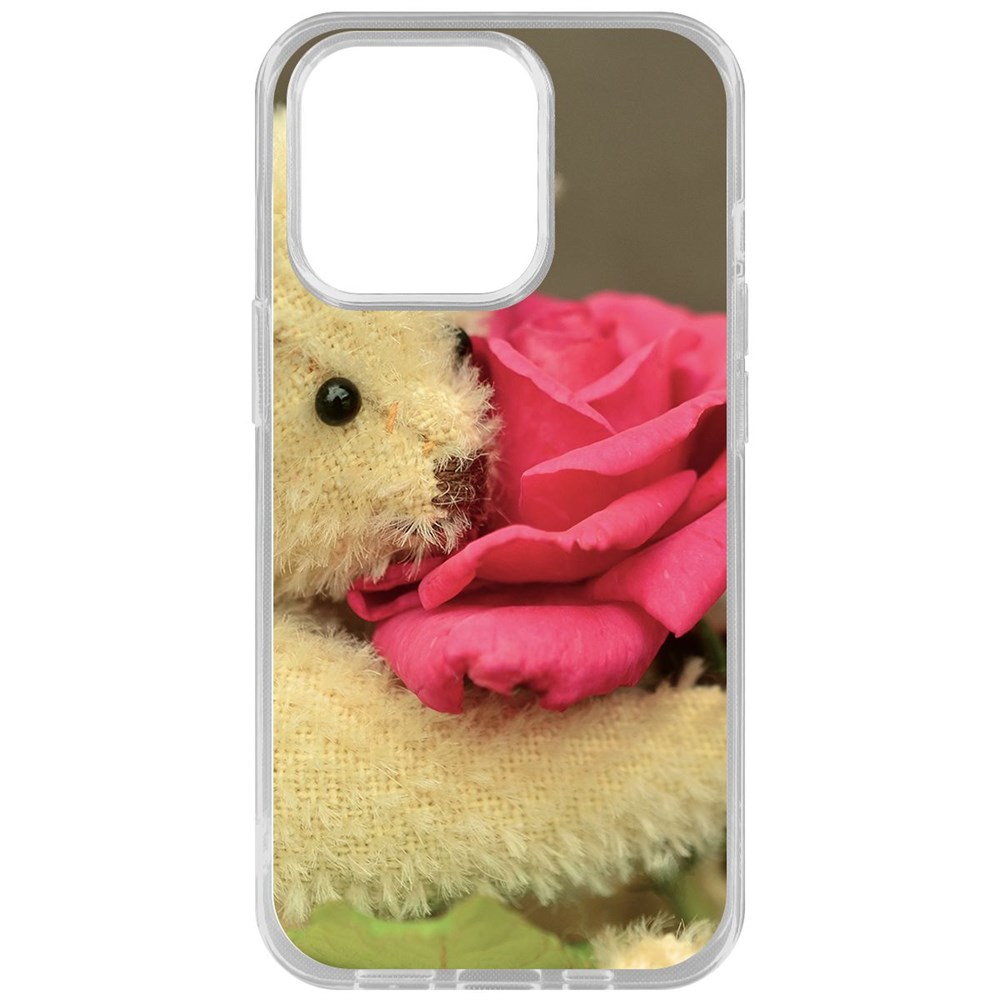 

Чехол-накладка Krutoff Clear Case Медвежонок с розой для iPhone 14 Pro, Прозрачный
