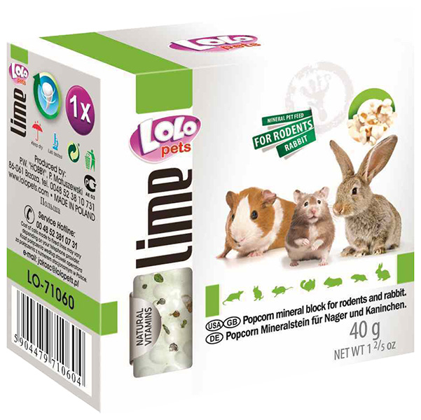 Камень минеральный Lolo Pets, для грызунов и кроликов, с попкорном, 40 г