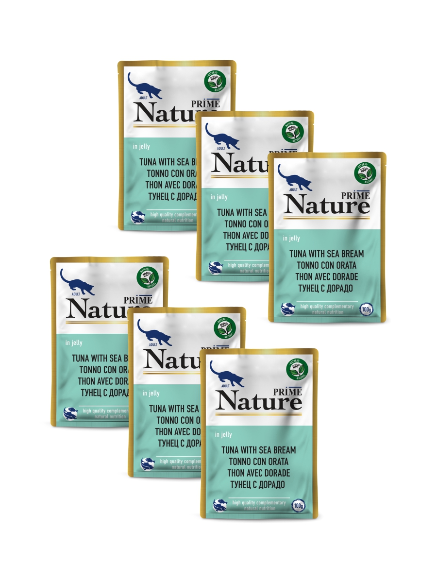 

Влажный корм для кошек PRIME NATURE Adult Тунец с дорадо в желе, 6шт по 100г, Nature