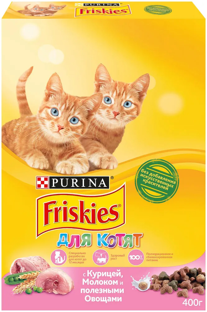 

Сухой корм для котят Friskies Курица, молоко и полезные овощи 10шт по 400г
