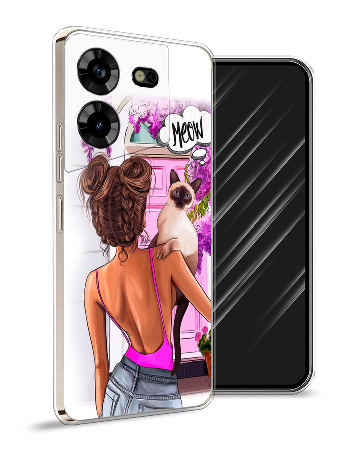 

Чехол Awog на Tecno Pova 5 "Девушка с кошкой", Розовый;коричневый, 303950-7