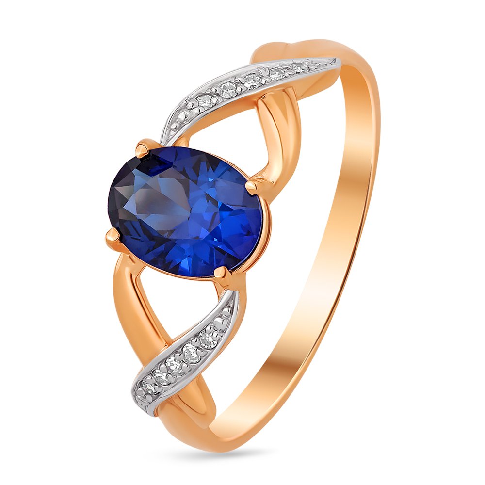 

Кольцо из красного золота р. , 585Gold 101010916, сапфир искусственный/бриллиант, 101010916