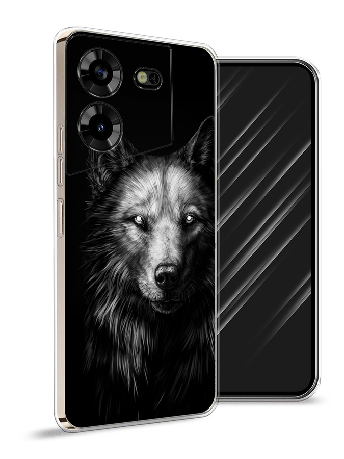 

Чехол Awog на Tecno Pova 5 "Волк черно белый", Серый;бежевый;белый, 303950-1