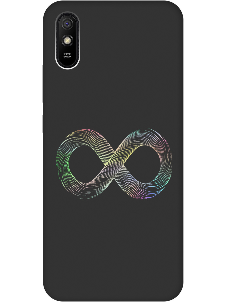 

Силиконовый чехол на Xiaomi Redmi 9A с принтом "Знак бесконечность" матовый черный, Черный;серебристый, 723276961
