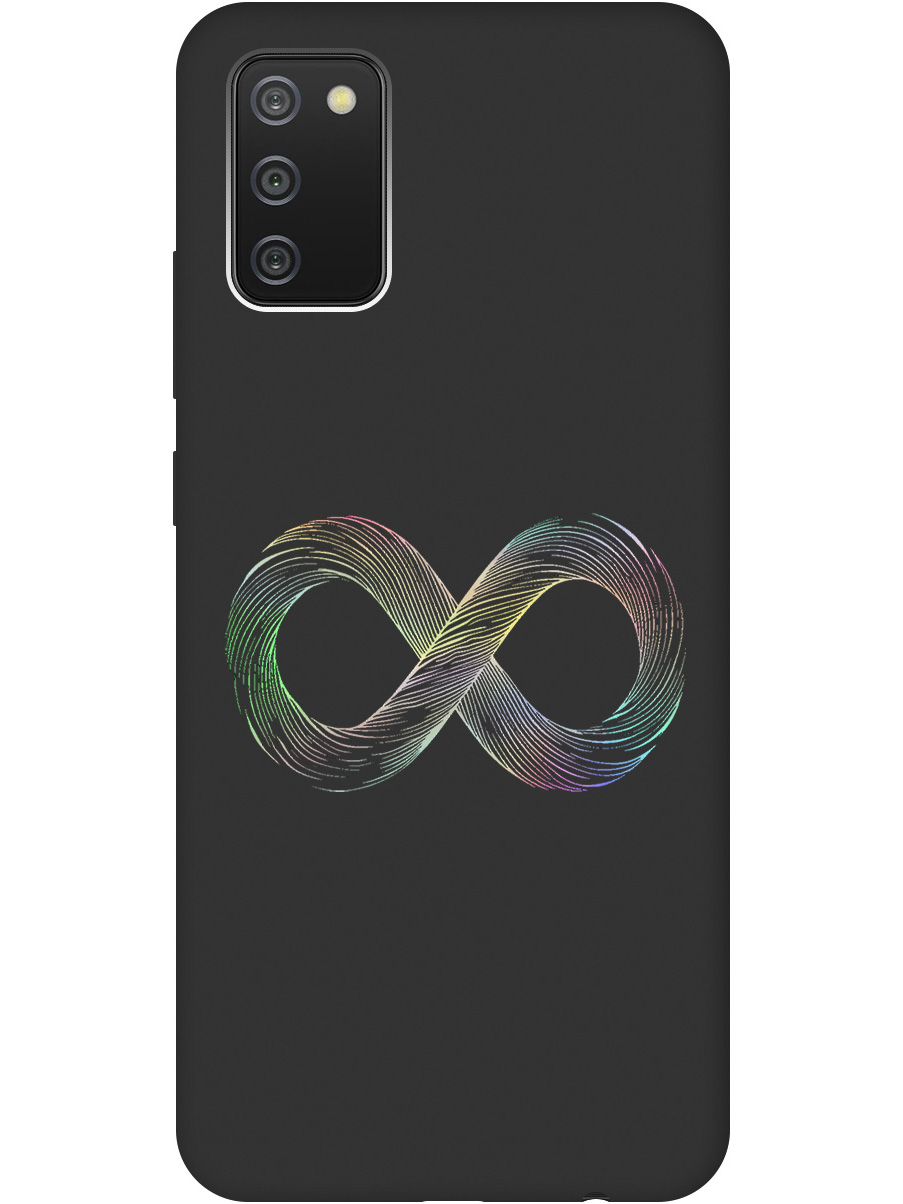 

Силиконовый чехол на Samsung Galaxy A02s с принтом "Знак бесконечность" матовый черный, Черный;серебристый, 723602961