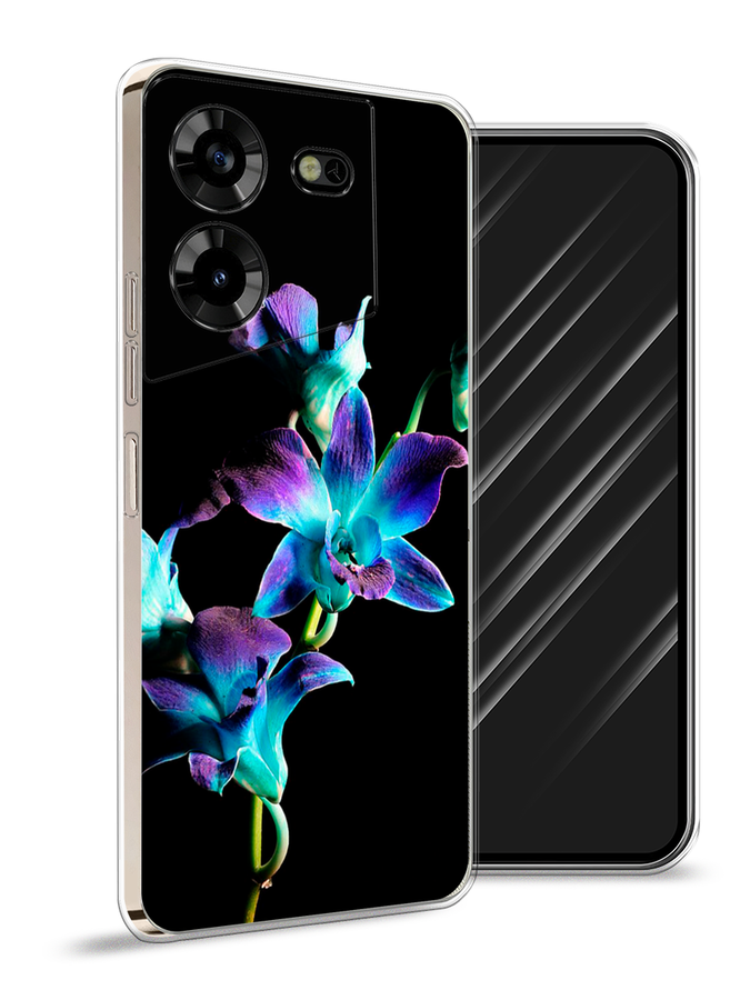 

Чехол Awog на Tecno Pova 5 "Синий цветок на черном", Черный;голубой;синий, 303950-8