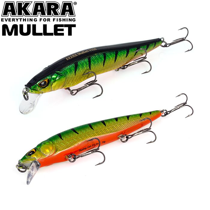 

Воблер Akara Mullet 110F 14 гр 1/2 oz 4,3 in A99, Разноцветный, Mullet