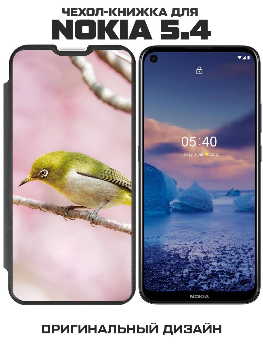 Чехол-книжка Eco Book для Nokia 5.4 Японская белоглазка (черный)
