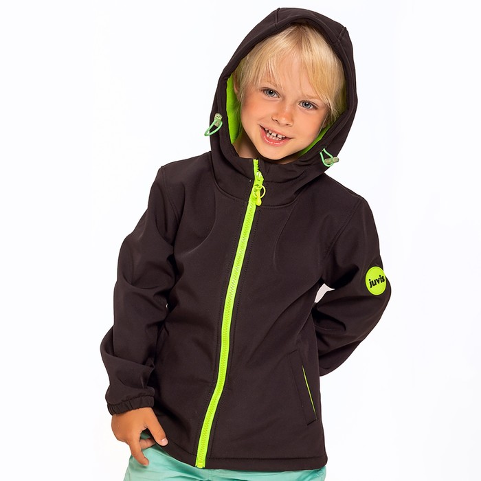 

Куртка детская SOFTSHELL, чёрный/салатовый, 134