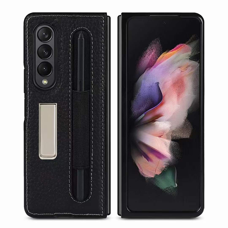 

Чехол-накладка для Samsung Galaxy Z Fold 4, DU DU, с подставкой, экокожа фактурная, черный