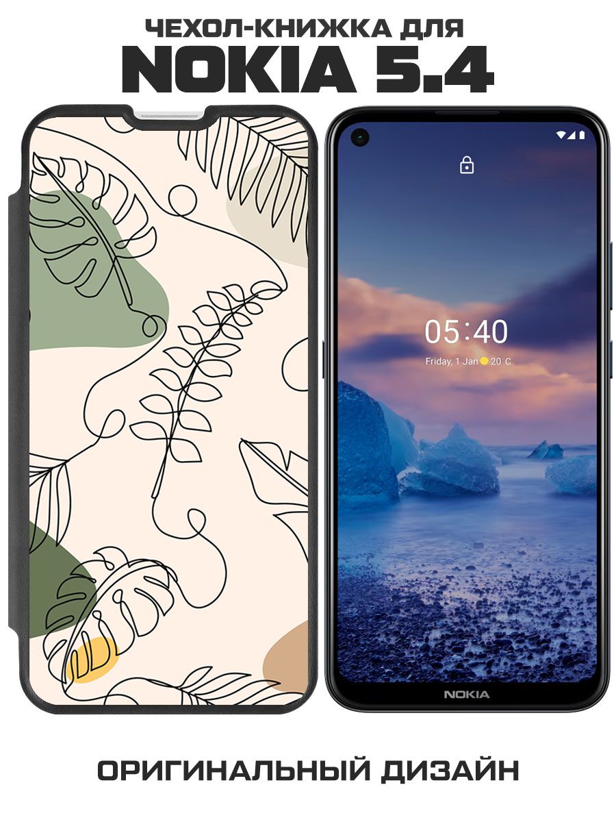 Чехол-книжка Eco Book для Nokia 5.4 Линия весны (черный)