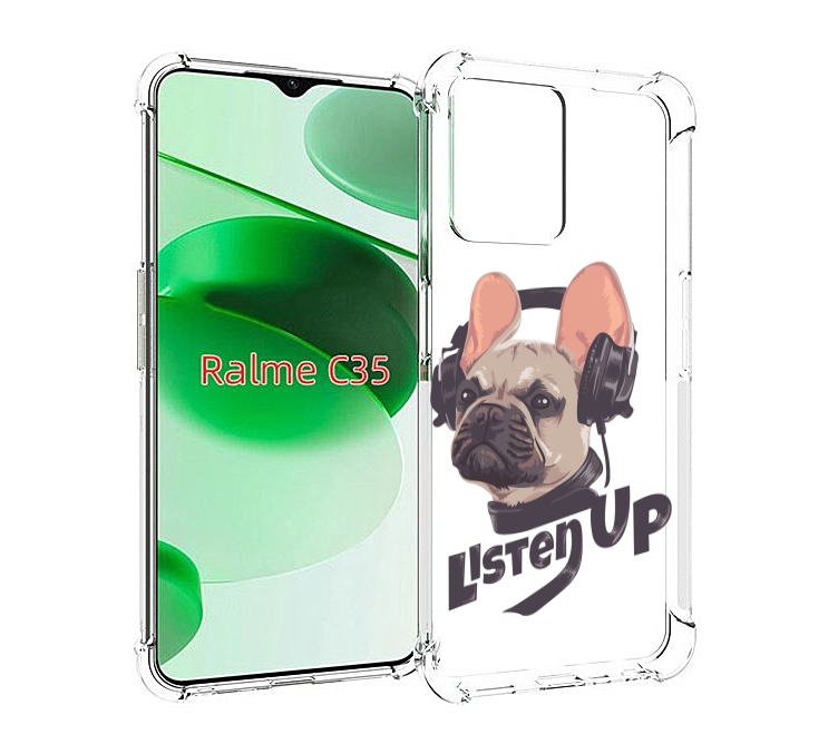 

Чехол MyPads бульдог-слушает-музыку для Realme C35 / Narzo 50A Prime, Прозрачный, Tocco