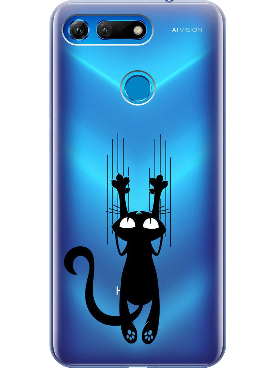 

Силиконовый чехол на Honor View 20 (V20) с принтом "Кошечка царапка" прозрачный, Прозрачный;черный, 720257771