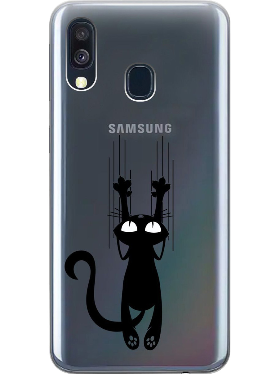 

Силиконовый чехол на Samsung Galaxy A40 с принтом "Кошечка царапка" прозрачный, Прозрачный;черный, 720804371
