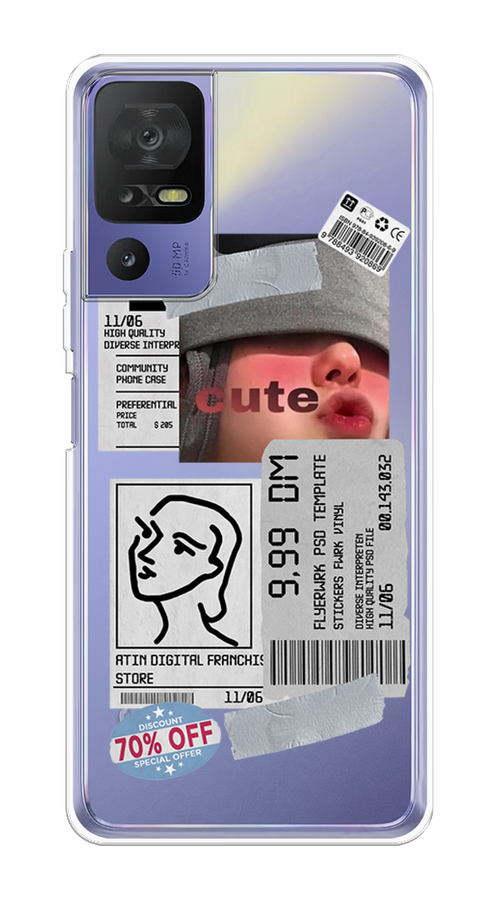 

Чехол на TCL 40 SE "Cute girl collage", Розовый;серый;голубой, 291550-6