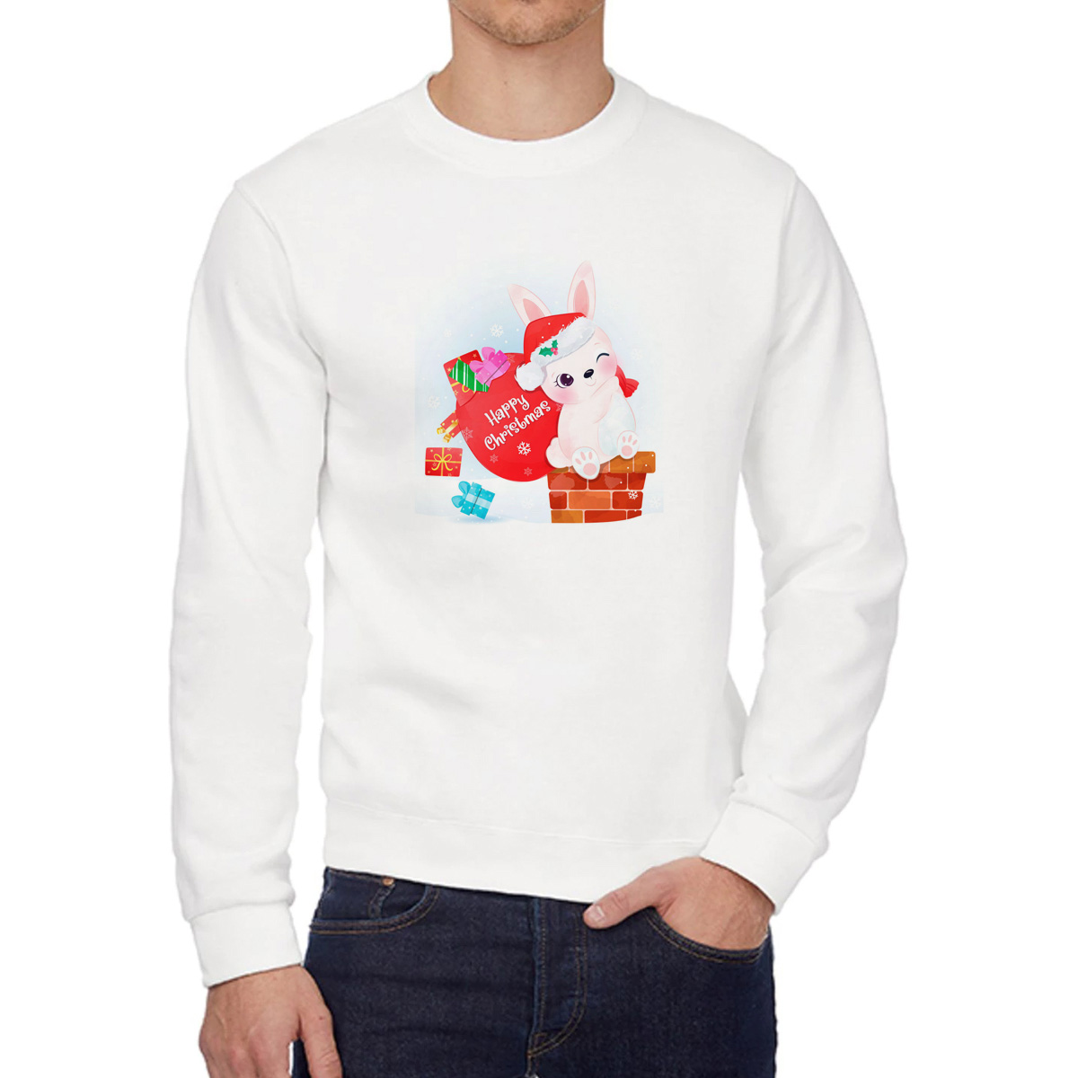 

Свитшот женский CoolPodarok Новый год.Зайка в шляпке белый 56 RU, W0501736