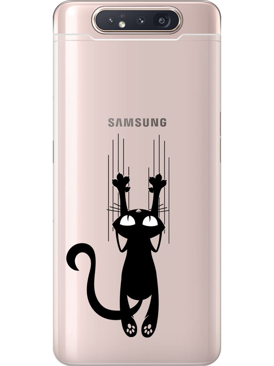 

Силиконовый чехол на Samsung Galaxy A80 / A90 с принтом "Кошечка царапка" прозрачный, Прозрачный;черный, 721421571