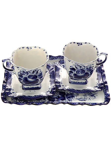 фото Набор чайный на 2 персоны с художественной росписью гжель "бодрое утро" тульские самовары