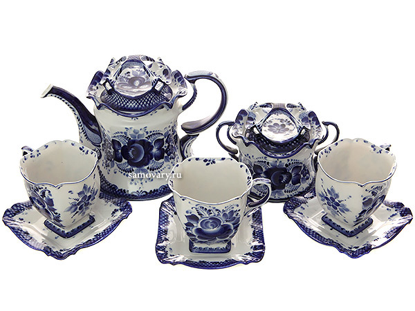 фото Набор чайный на 6 персон с художественной росписью "гжельское чаепитие" тульские самовары