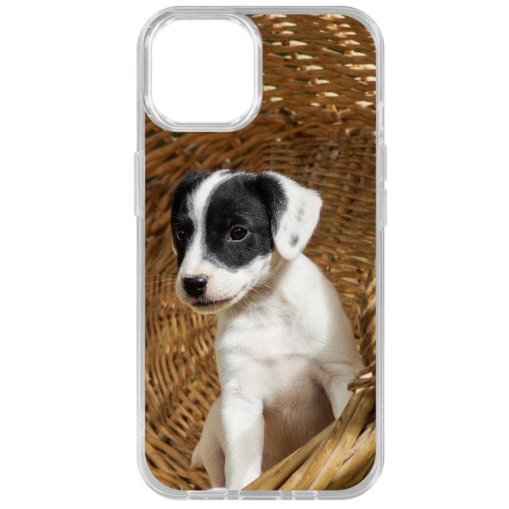 

Чехол-накладка Krutoff Clear Case Щенок в корзине для iPhone 14, Прозрачный