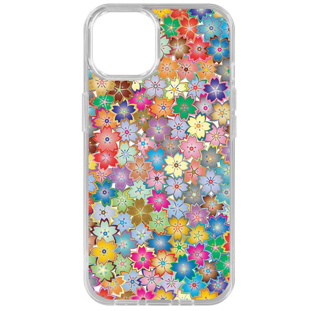 

Чехол-накладка Krutoff Clear Case Цветочный паттерн 4 для iPhone 14, Прозрачный