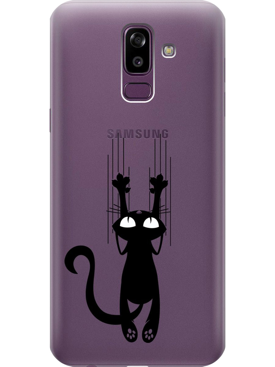 

Силиконовый чехол на Samsung Galaxy J8 с принтом "Кошечка царапка" прозрачный, Прозрачный;черный, 718586871