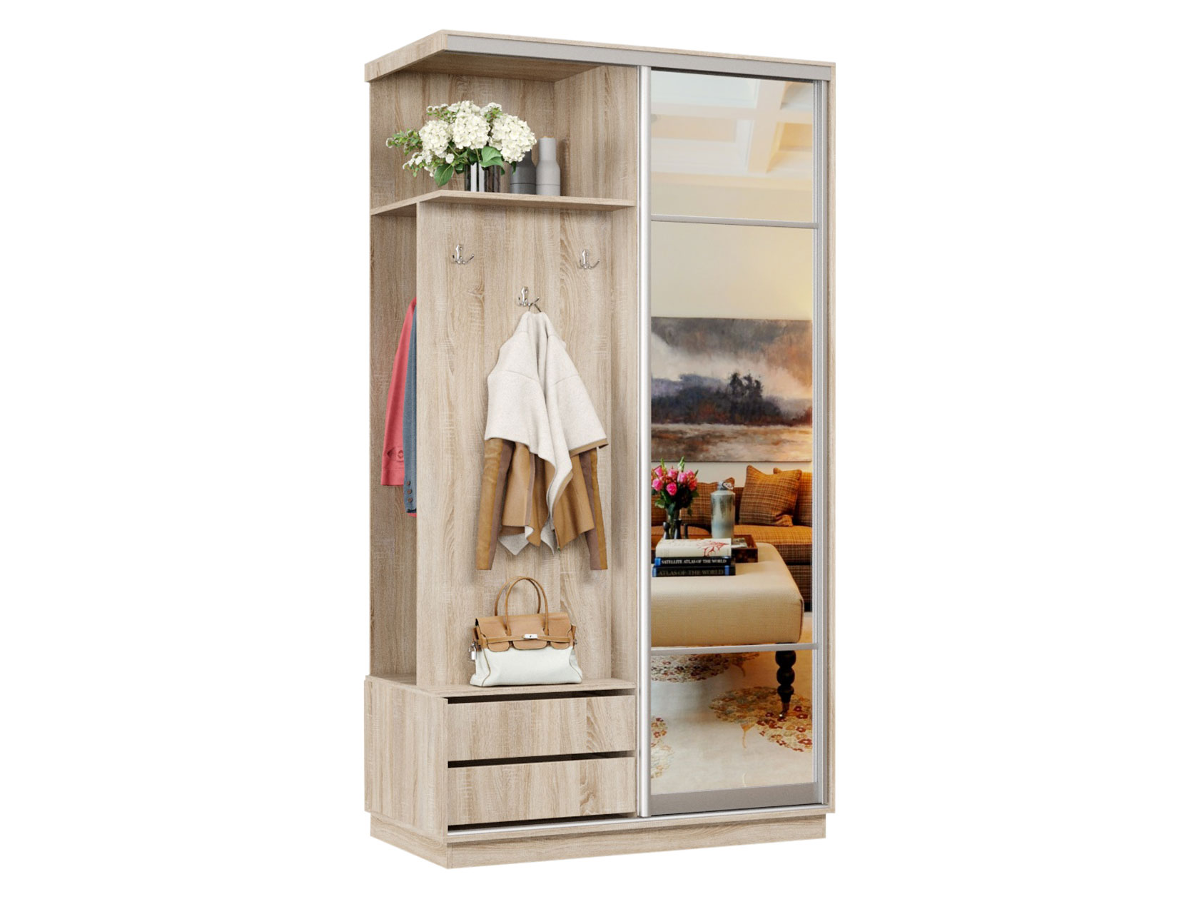 

Прихожая Хочу домой Маршал Дуб Сонома / Зеркало Левая 2200 мм 1000 мм 600 мм, Бежевый