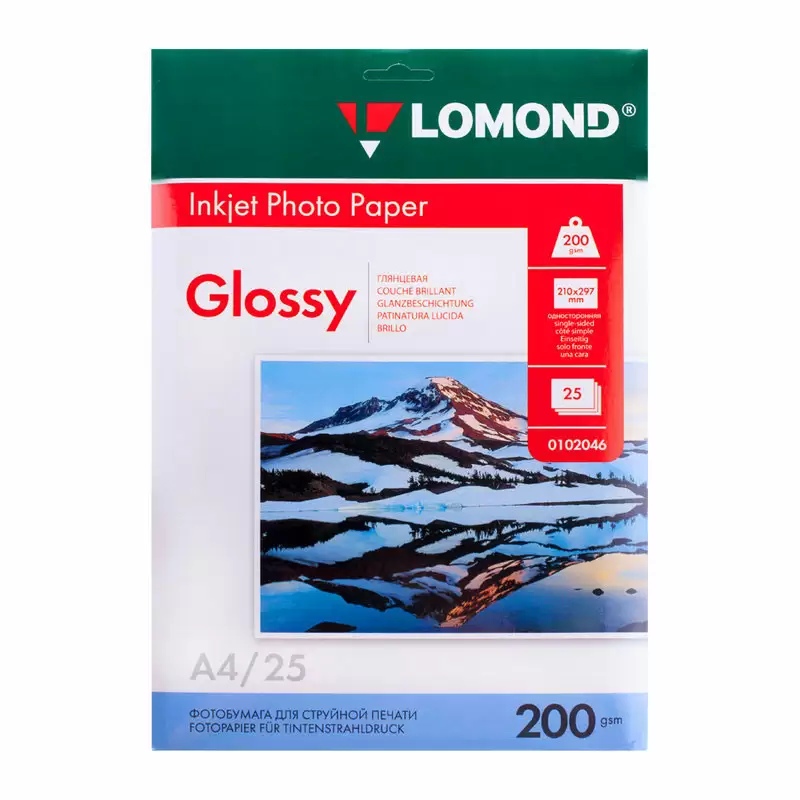 

Фотобумага Lomond для струйной печати А4, 200 г/м, глянцевая односторонняя, 25 л, Белый