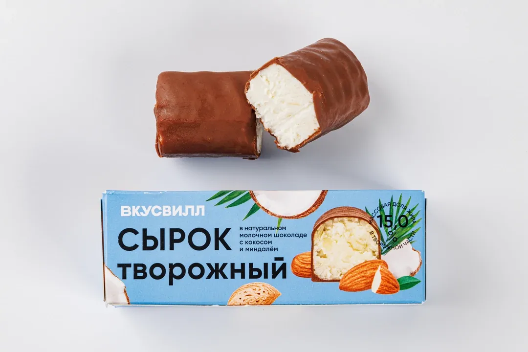 

Сырок творожный ВкусВилл с кокосом и миндалем 15% БЗМЖ 45 г