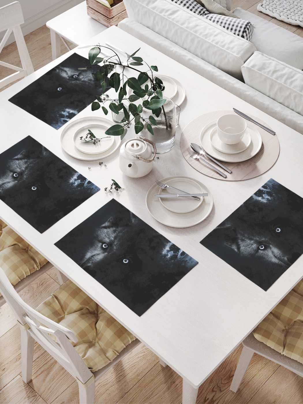 

Сервировочные селфетки JoyArty "Волк и луна" (32х46 см, 4 шт.), Белый