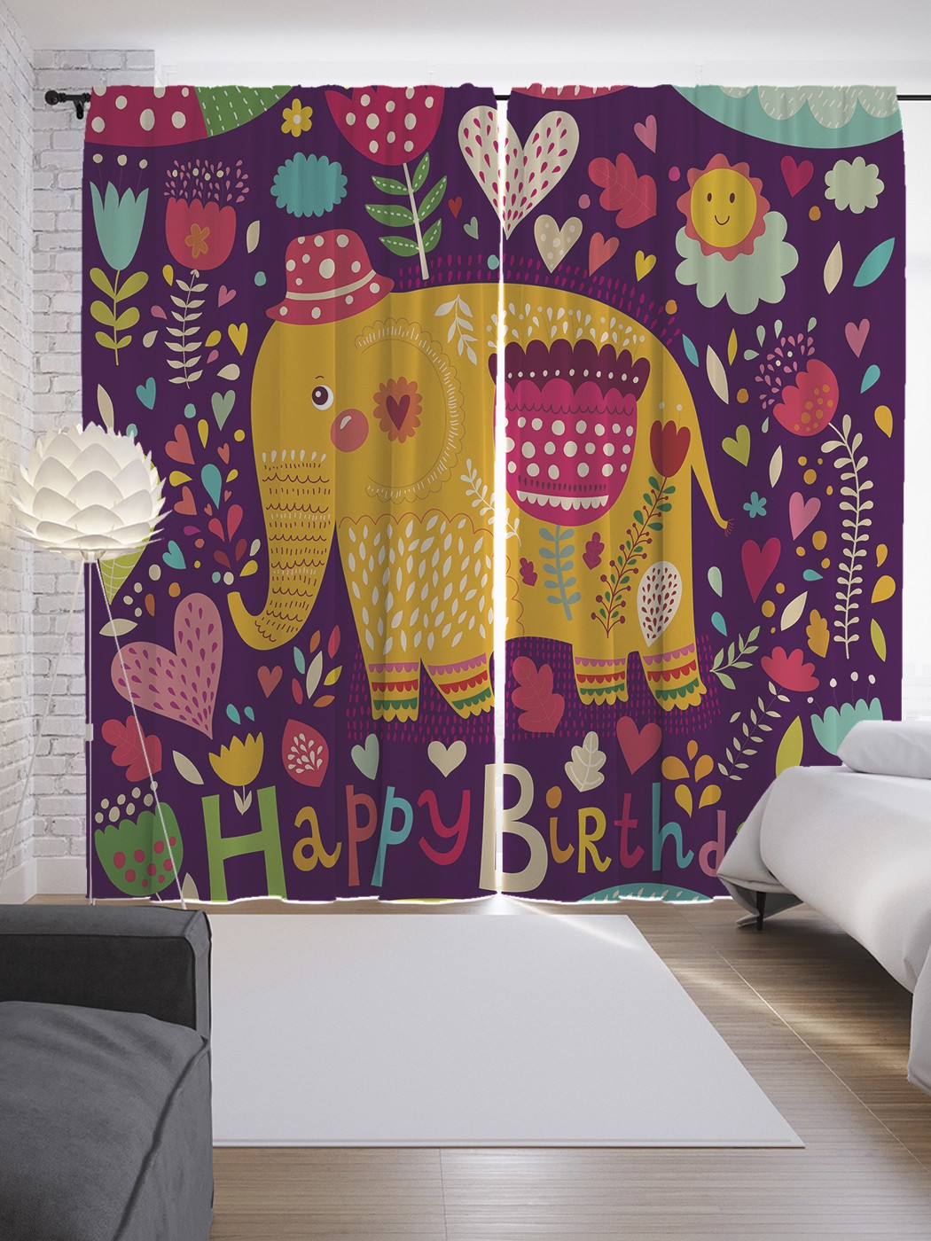 

Шторы JoyArty с фотопечатью "Слон наив" из сатена, 290х265 см, Слон наив