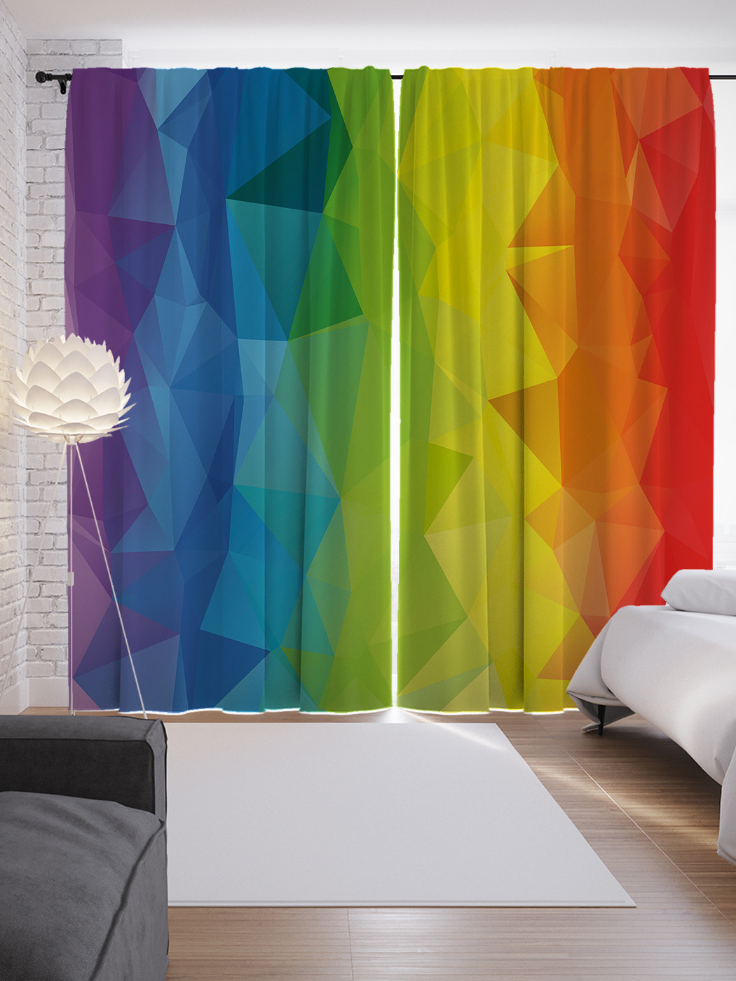 

Шторы JoyArty с фотопечатью "Радужная геометрия" из сатена, 290х265 см, Радужная геометрия