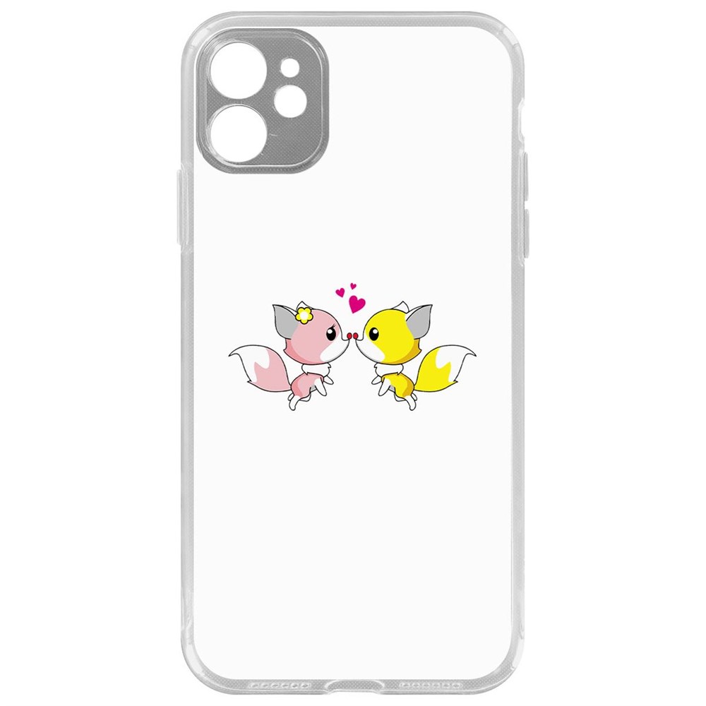 

Чехол-накладка Krutoff Clear Case Лисята для iPhone 11 с защитой камеры, Прозрачный