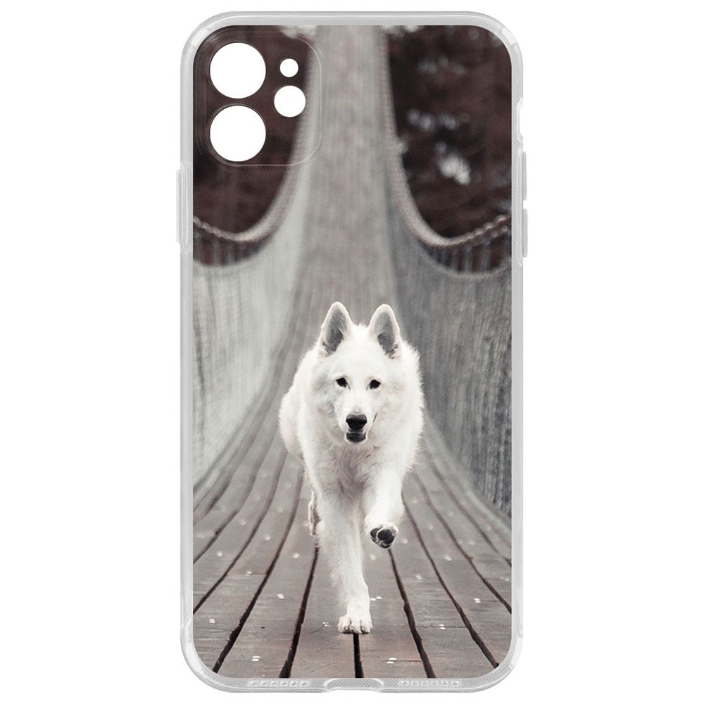 

Чехол-накладка Krutoff Clear Case Пес на мосту для iPhone 11 с защитой камеры, Прозрачный