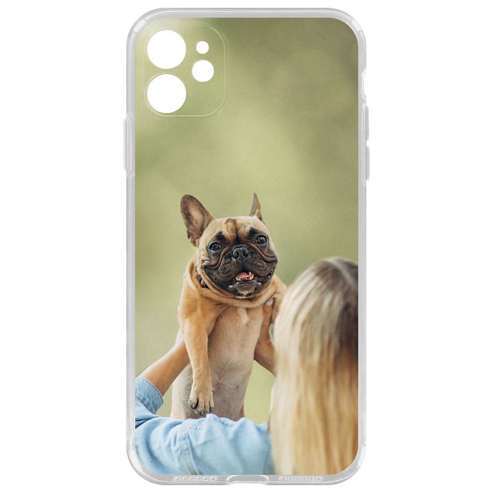 

Чехол-накладка Krutoff Clear Case Хозяйка и бульдог для iPhone 11 с защитой камеры, Прозрачный