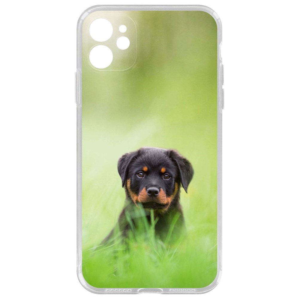

Чехол-накладка Krutoff Clear Case Щенок ротвейлера для iPhone 11 с защитой камеры, Прозрачный