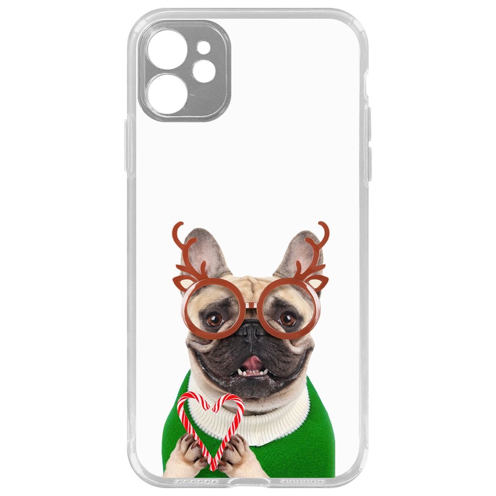

Чехол-накладка Krutoff Clear Case Новогодний француз для iPhone 11 с защитой камеры, Прозрачный