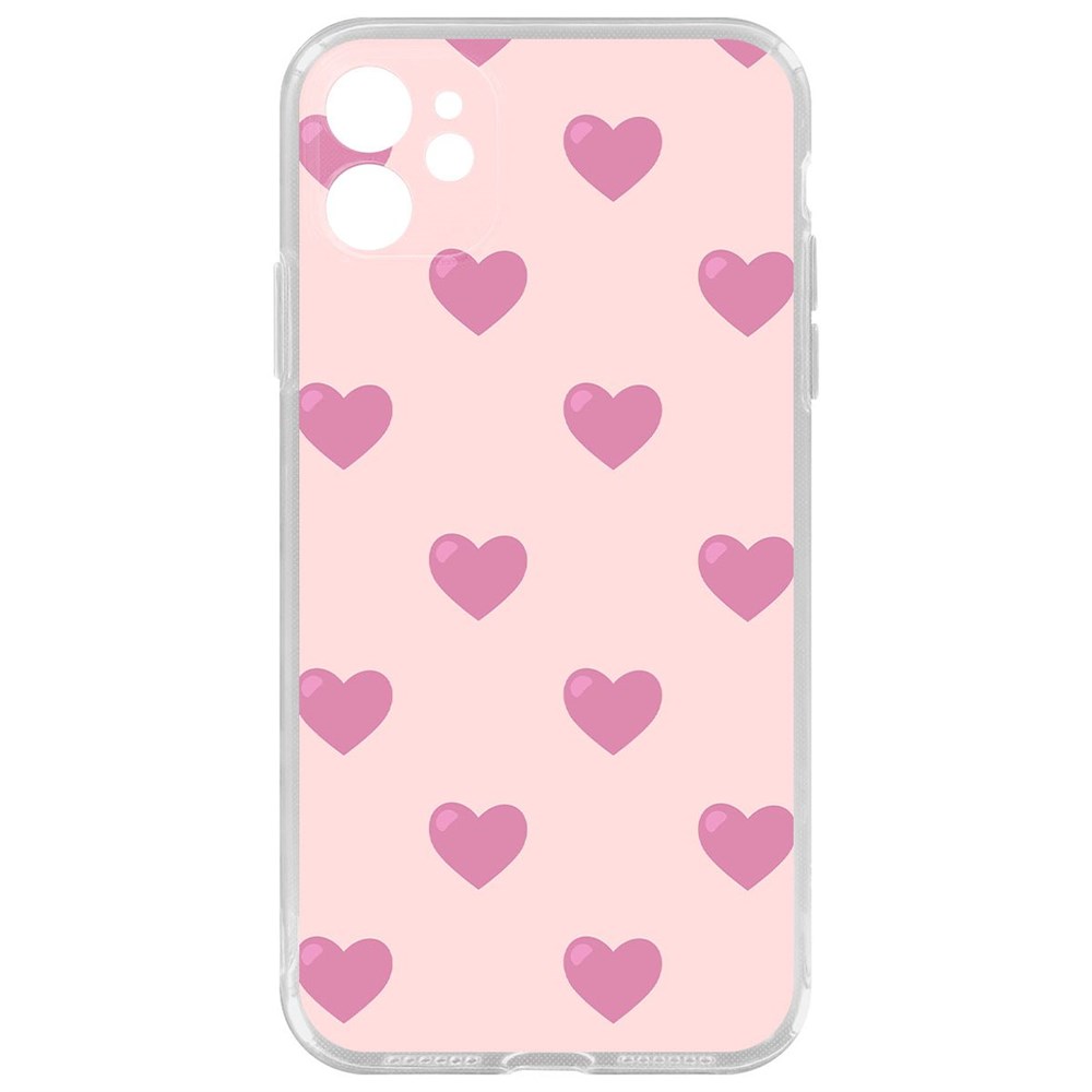 Чехол-накладка Krutoff Clear Case Пурпурные сердца для iPhone 11 с защитой камеры