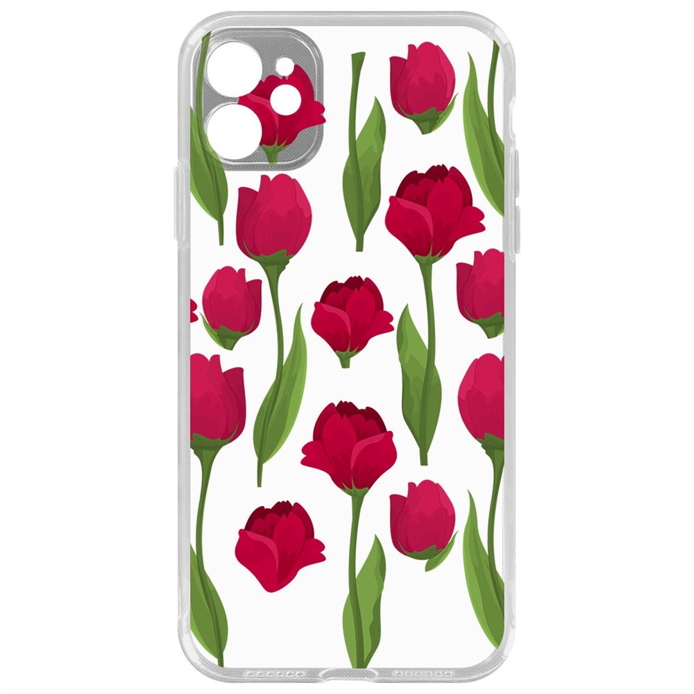 

Чехол-накладка Krutoff Clear Case Розы паттерн для iPhone 11 с защитой камеры, Прозрачный