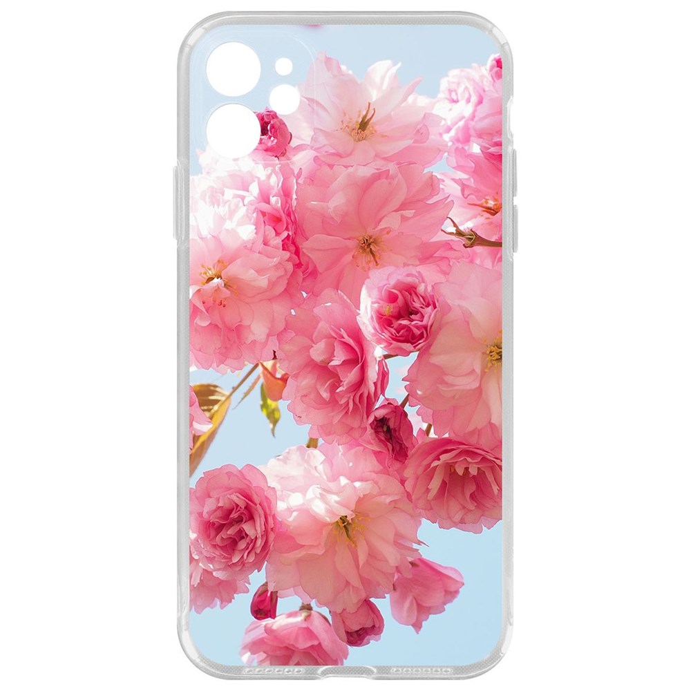 

Чехол-накладка Krutoff Clear Case Сакура для iPhone 11 с защитой камеры, Прозрачный