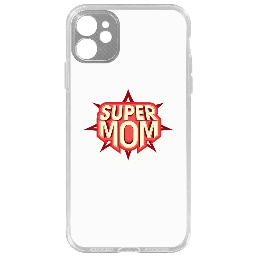 

Чехол-накладка Krutoff Clear Case Супер Мама для iPhone 11 с защитой камеры, Прозрачный