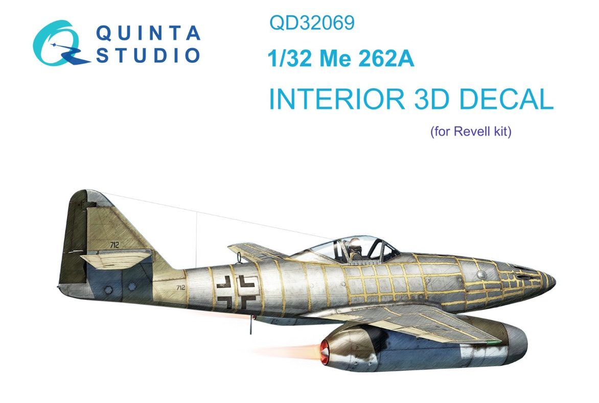 

QD32069 3D Декаль интерьера кабины Me 262A Revell, Однотонный