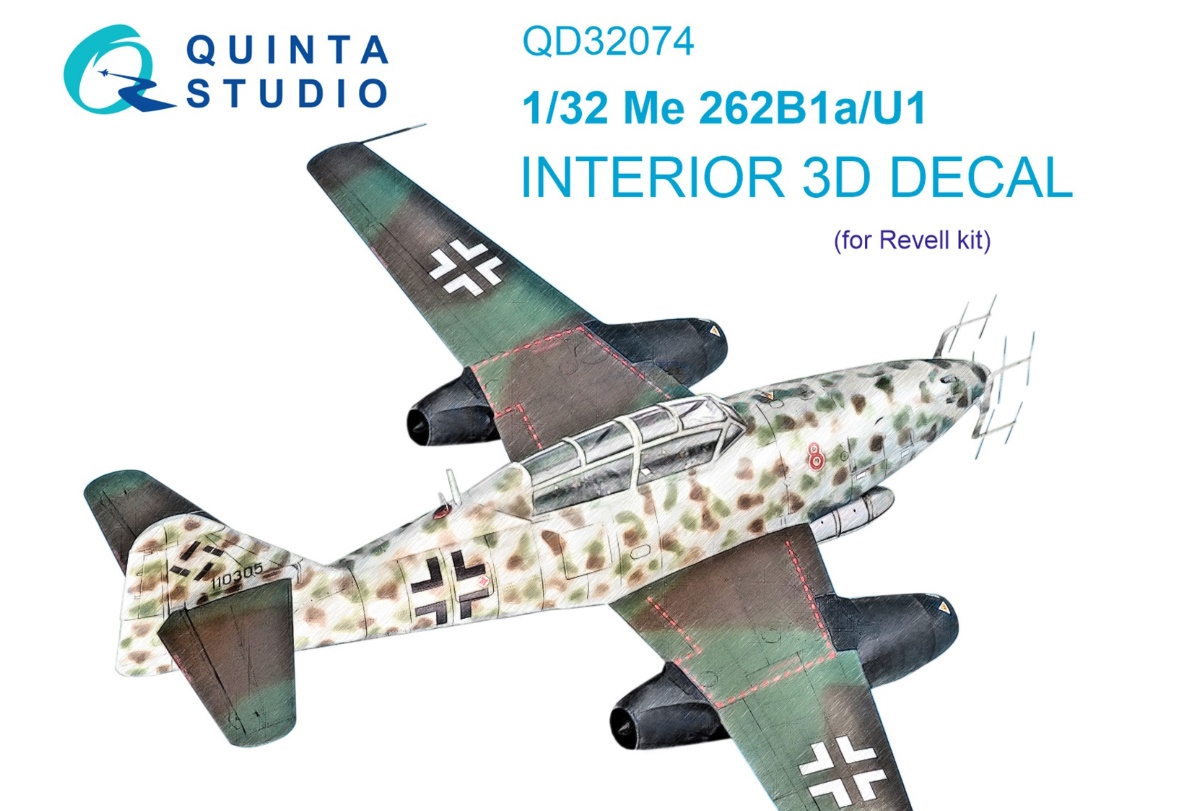 

QD32074 3D Декаль интерьера кабины Me 262B1a/U-1 Revell, Однотонный